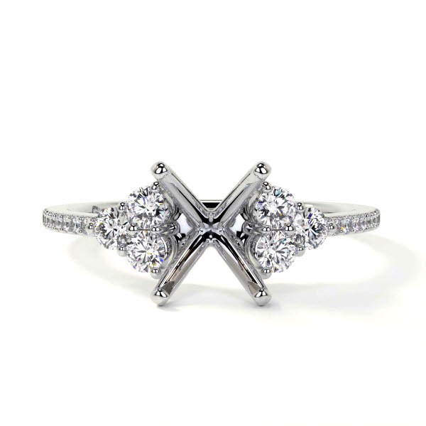 Blue Sapphire Rectangle Cushion Ring with Diamond Cluster