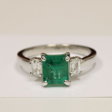 Emerald Prong Set Three Stone Ring With Emerald Cut Diamonds (2.13cttw)