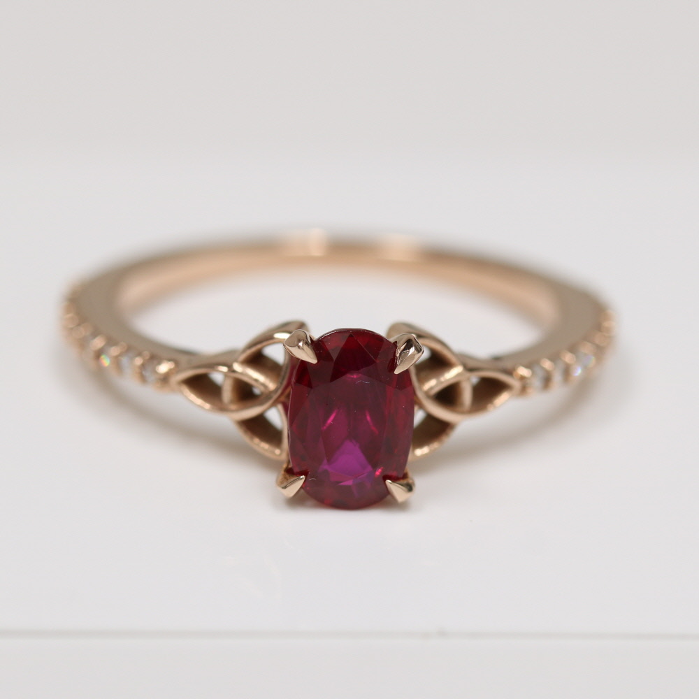 Rare Untreated Oval Cut Ruby Prong Set Ring With Round Diamonds (0.96cttw)
