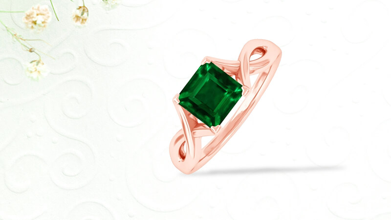 Square Cut Emerald Solitaire Engagement Ring
