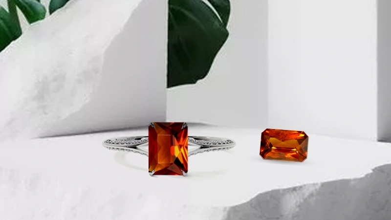 Emerald-cut Hessonite Engagement Ring Emerald-cut Hessonite Affordable Engagement Ring