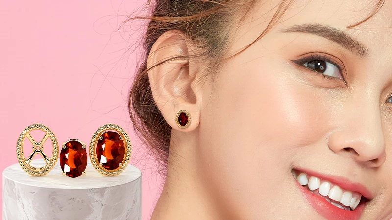 Oval Hessonite Solitaire Jacket Earrings