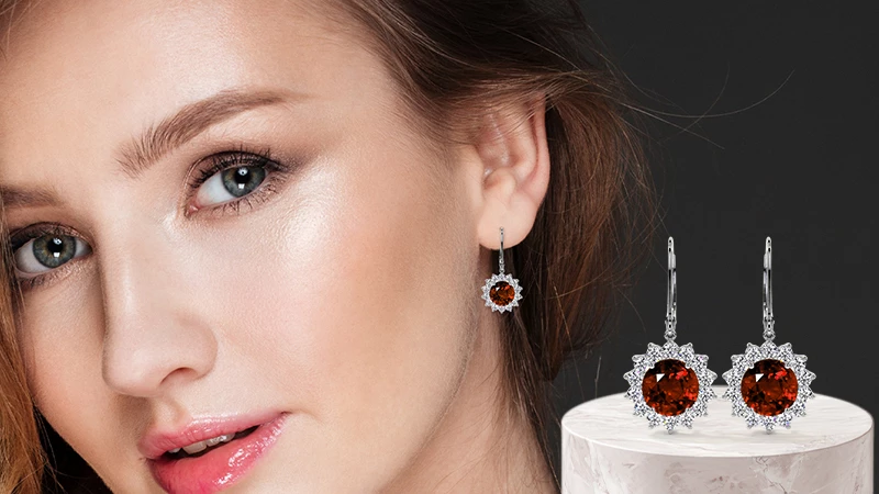 Round Hessonite Hoop Cum Drop Earrings