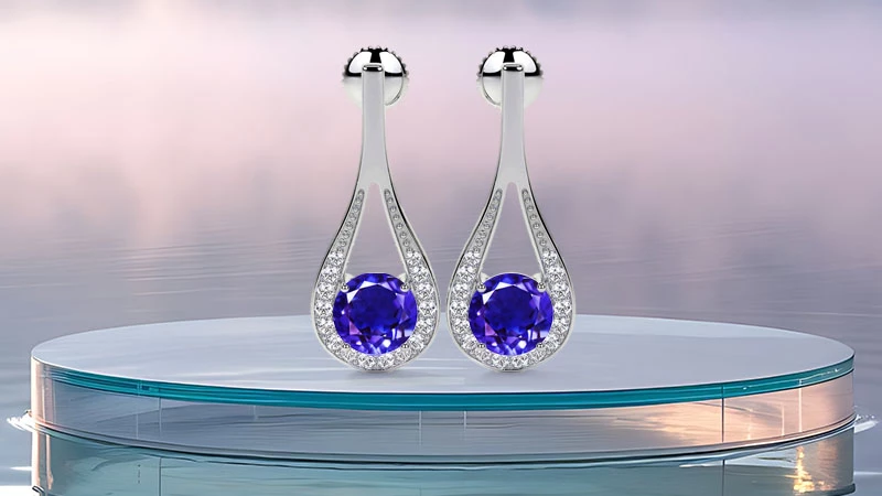 Round tanzanite drop earrings