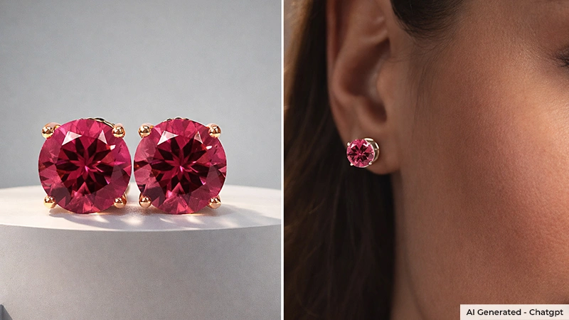 Round-Shaped Pink Tourmaline Studs