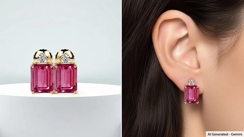 Emerald-Shaped Pink Tourmaline Earrings