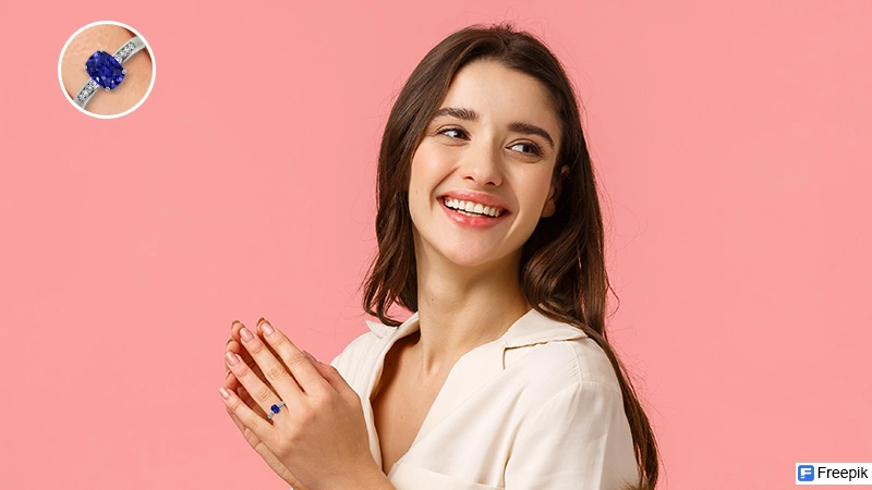 Cushion cut tanzanite diamond ring