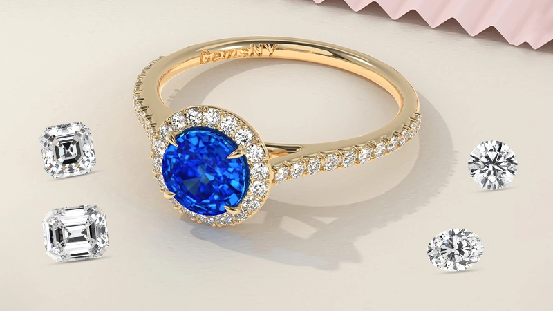 Sparkling Halo setting Blue Sapphire Ring