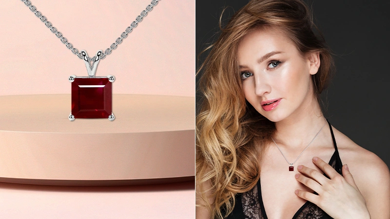 Ruby Square Solitaire Pendant