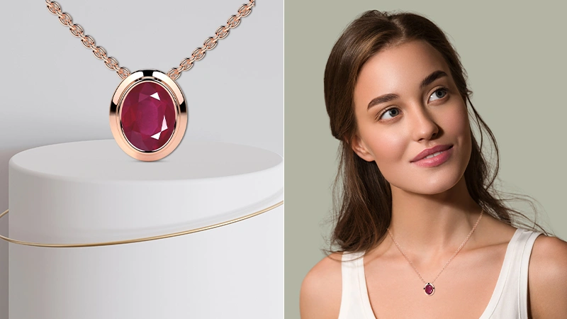 Ruby Oval Cut Solitaire Bezel Pendant