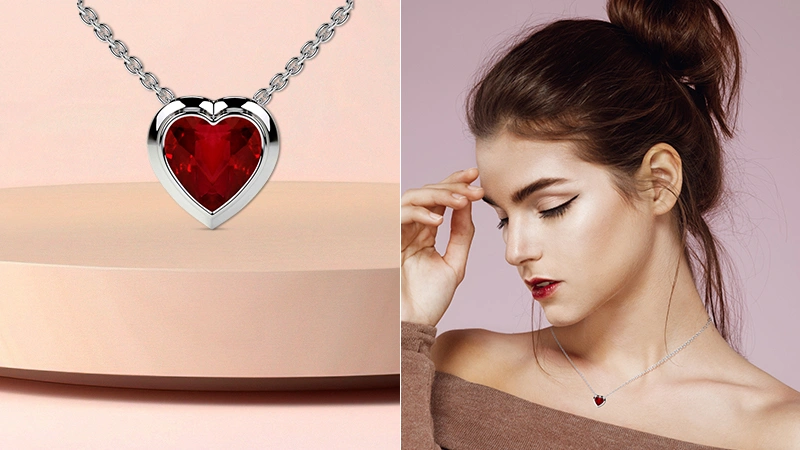 Lab Grown Ruby Heart Solitaire Bezel Pendant