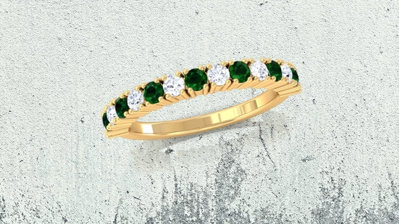 Half Eternity Emerald and Diamond Wedding Bands