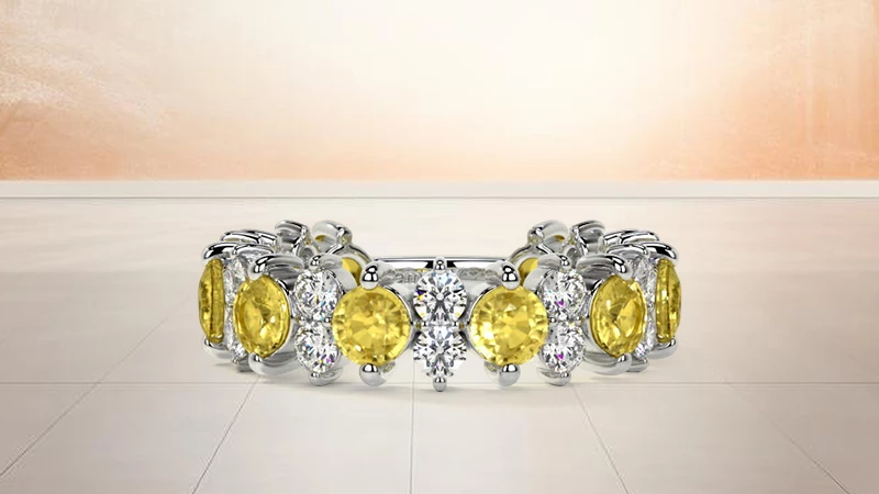 Yellow Sapphire and Diamond Layered Prong Wedding Ring