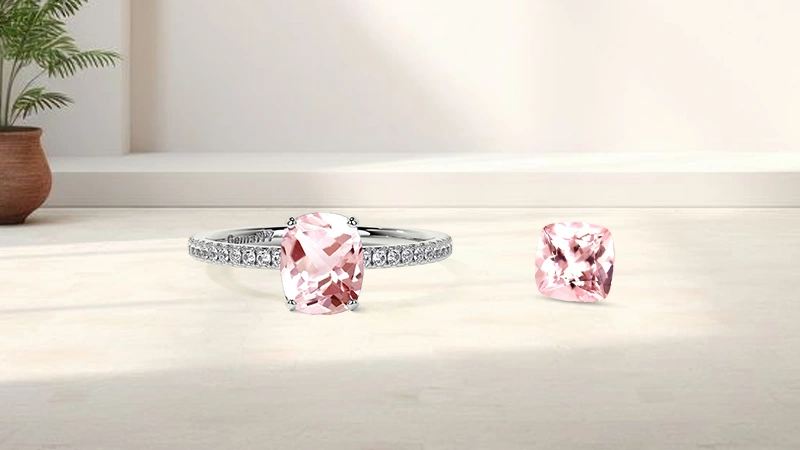 Cushion shaped morganite gemstone ring