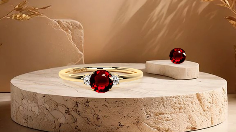 Round shaped ruby engagement ring in gold
