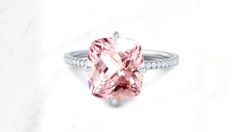 Cushion shaped morganite gemstone ring