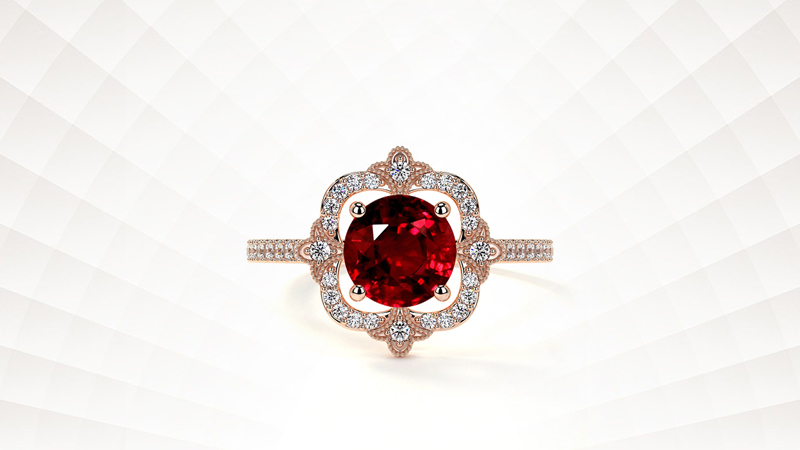 Round-cut Vintage Ruby Ring in Rose Gold