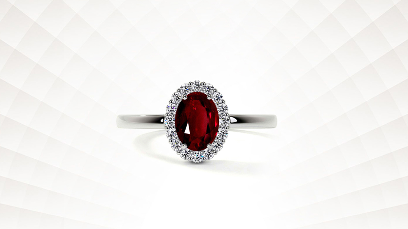 Oval-cut Ruby Prong Set Halo Ring