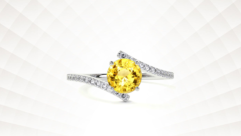 Round Yellow Sapphire By-pass Shank Ring