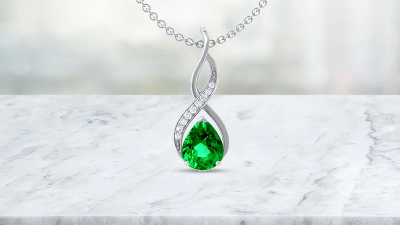 Gemstone Jewelry - Emerald Pendant with Round Diamonds