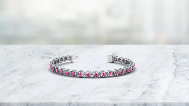 Round Prong Set Pink Sapphire Bracelet