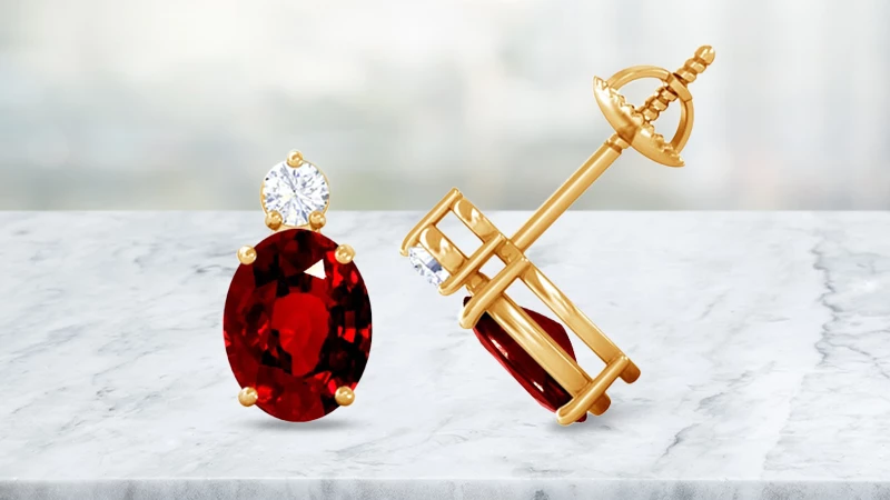 Ruby Earrings With Single Round Diamond Accent:
