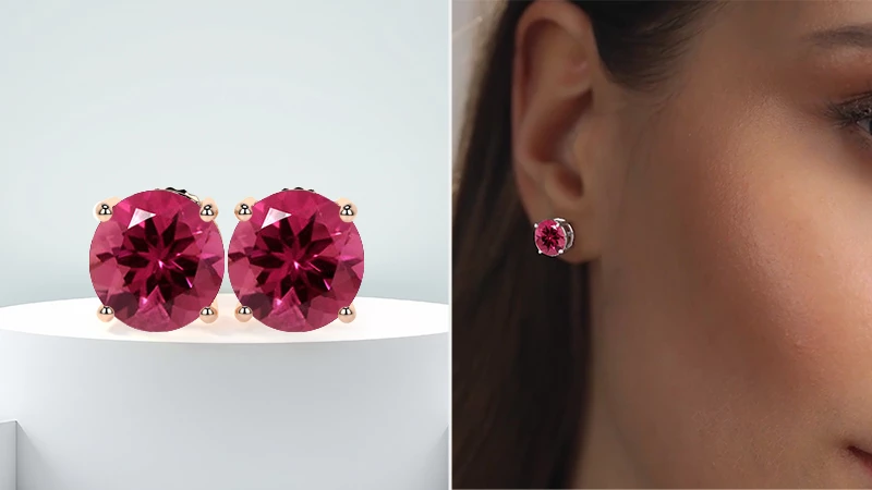 Round-Shaped Pink Tourmaline Studs