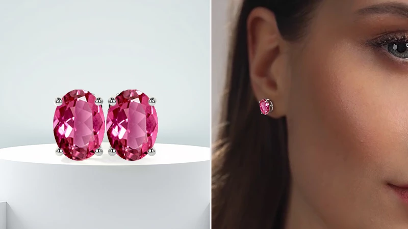 Oval-Shaped Pink Tourmaline Earrings