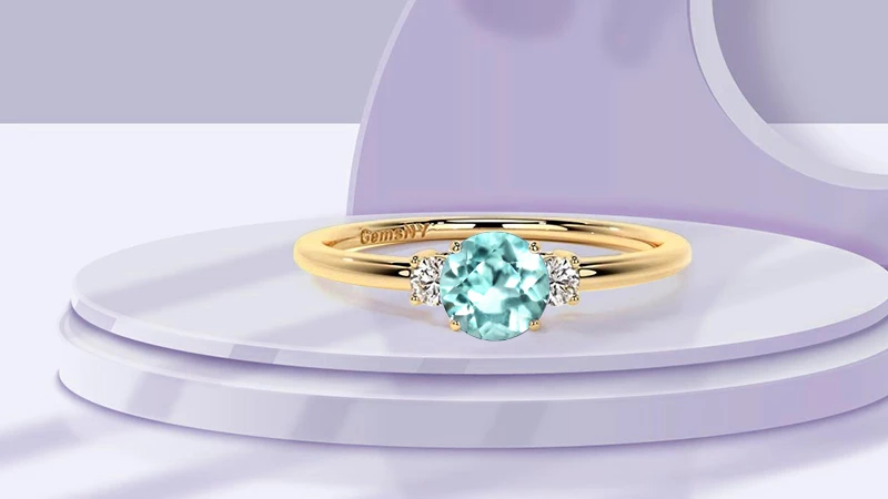 Round Paraiba Tourmaline Three-Stone Ring