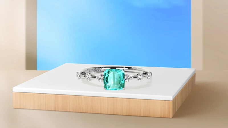 Cushion-cut Paraiba Tourmaline Bar Set Ring