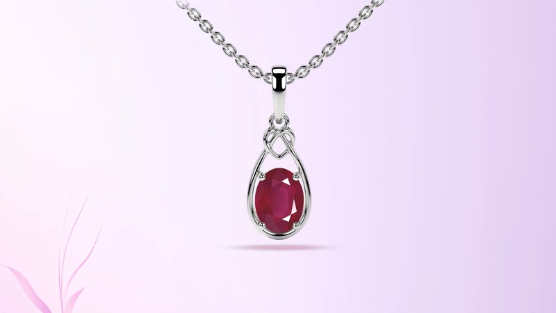 Oval Cut Ruby Solitaire Heart Knot Pendant Jewelry Gifts