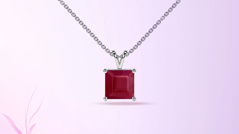 Square Ruby Solitaire Pendant Jewelry Gifts
