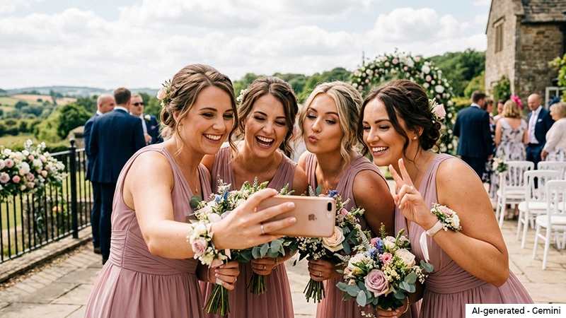 picture of bridesmaid taking selfies