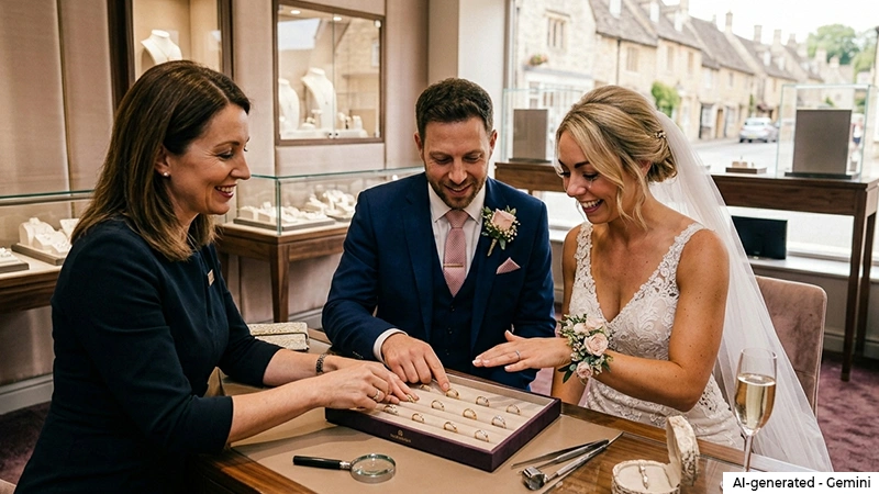 couple choosing their wedding rings