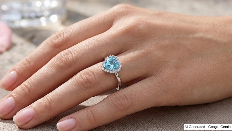 Heart-Shaped Aquamarine Halo Ring