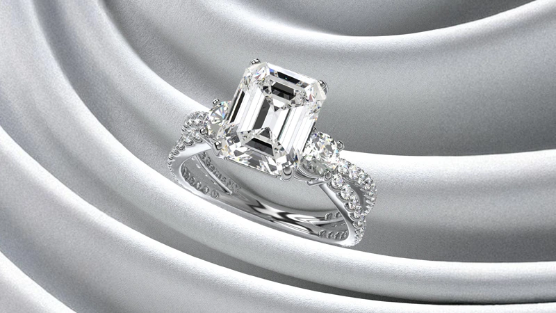 Emerald Cut Side Stone Ring