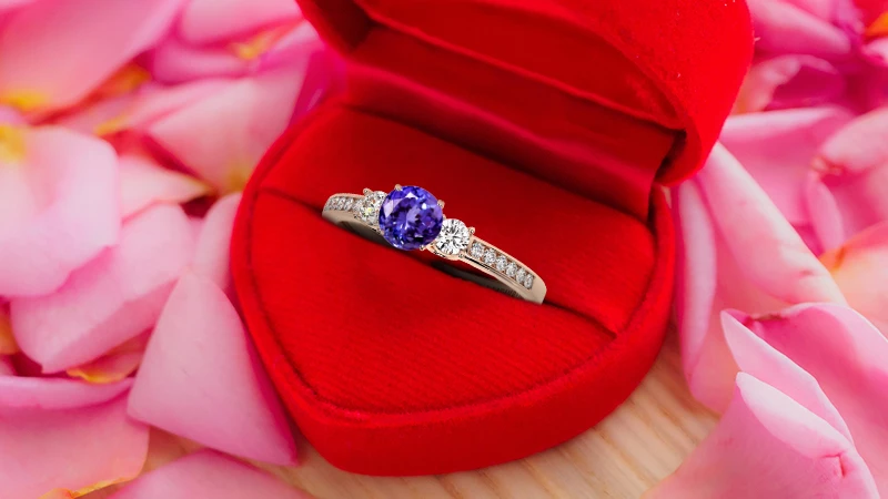 tanzanite three-stone engagement ring