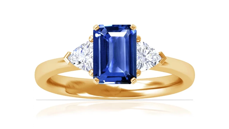 blue sapphire three-stone ring