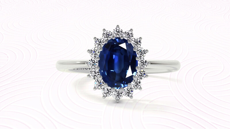 Blue sapphire halo ring Black Friday Sale