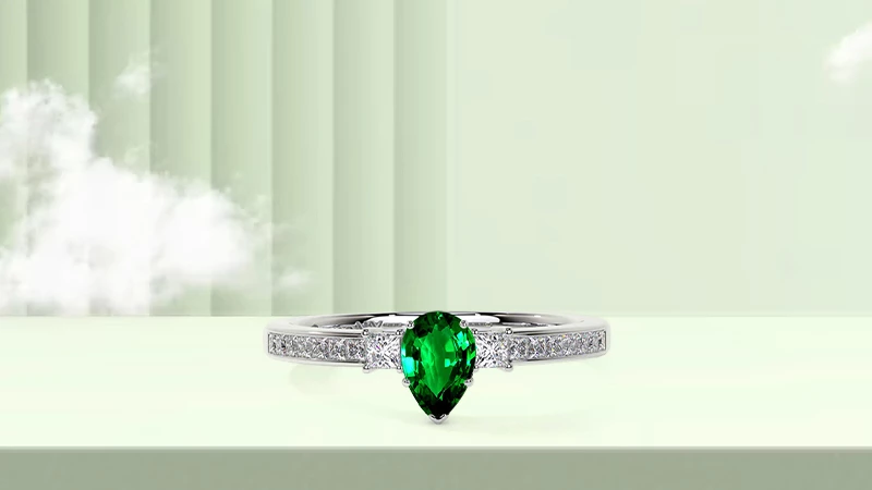 Three-stone Teardrop Emerald Engagement Ring