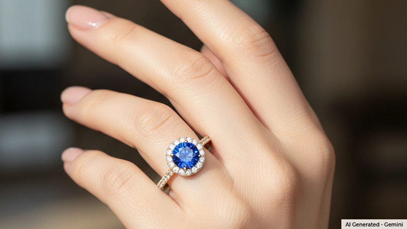 blue sapphire and diamond halo ring