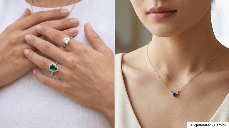 model wearing gemstone jewelry