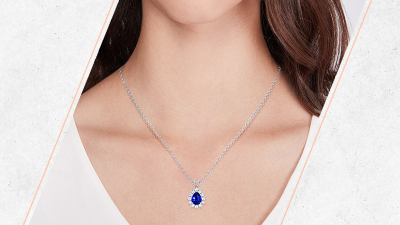  Pear Shaped Diamond Sapphire Pendant