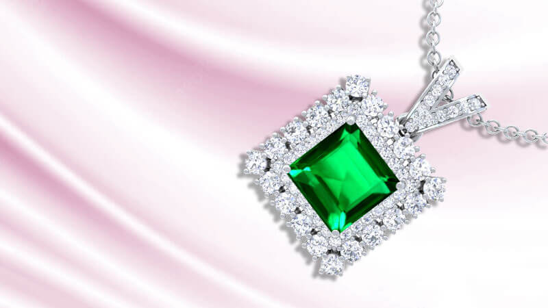 Square Cut Emerald Pendant Necklace