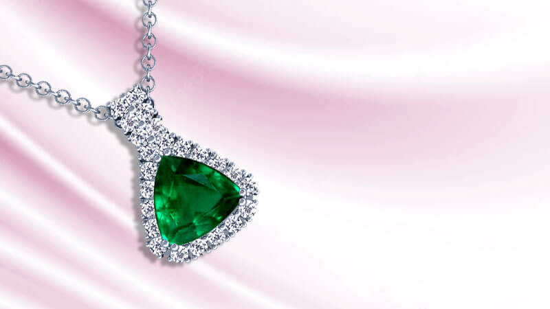 Trillion Cut Emerald Pendant Necklace