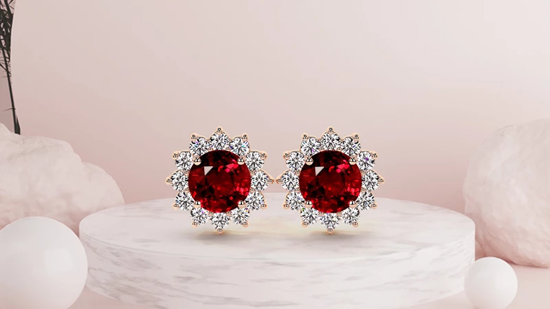 Vintage Floral Ruby Stud Earrings