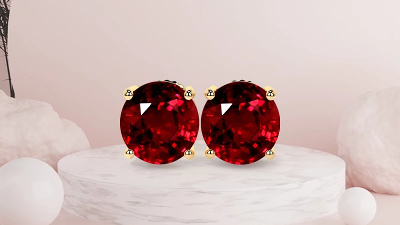 Round Shaped Ruby Stud Earrings