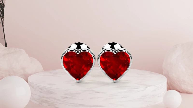 Heart Shaped Ruby Stud Earrings