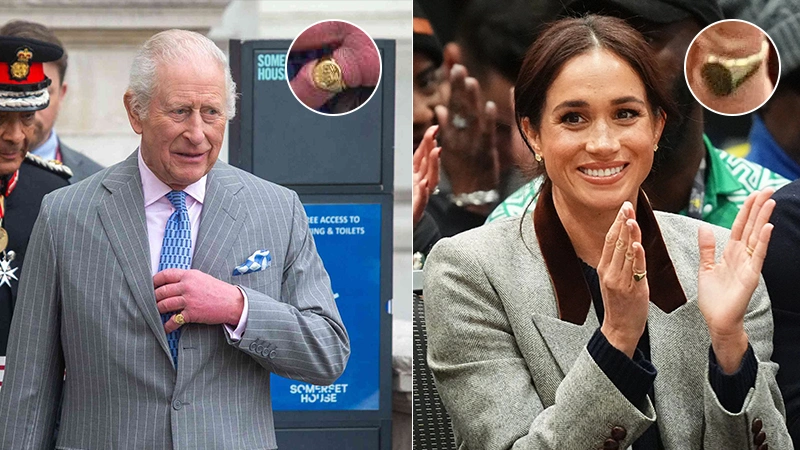Prince Charles and Meghan Markle wearing signet rings