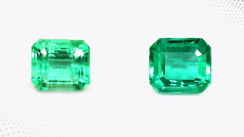 Treated emerald and untreated emerald gemstones